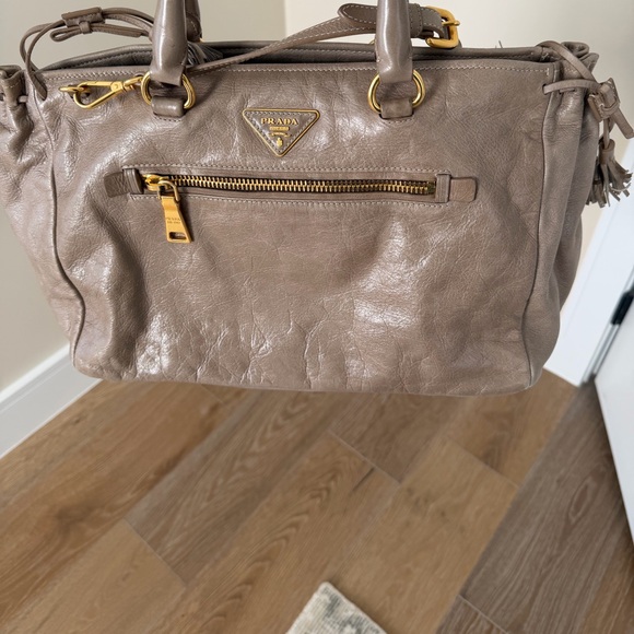 Prada Handbags - Prada Women's Taupe Leather Satchel